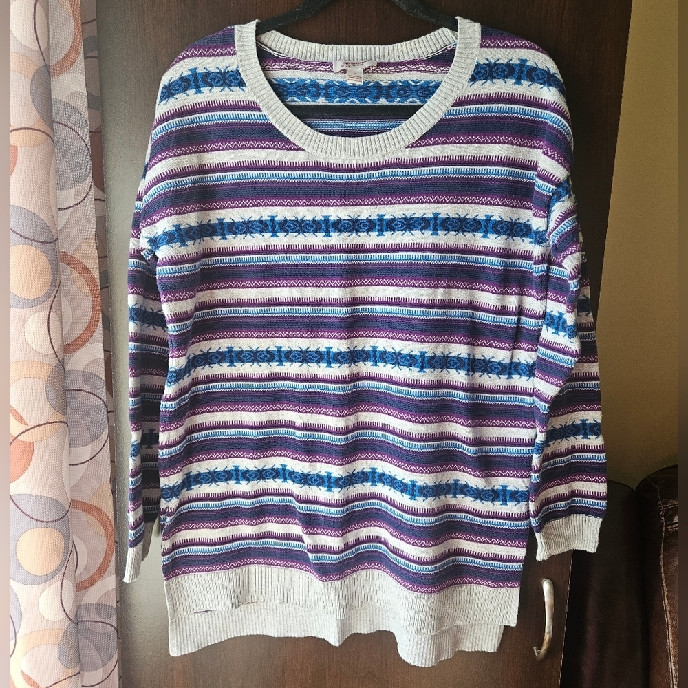 Arizona Jeans Striped Purple and Blue Women's Sweater Size XL 100% Cotton